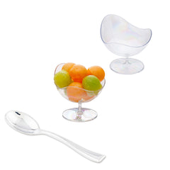 Mini Serve 100 2 oz Round Clear Plastic Ball Chairs and 100 Silver Plastic 4