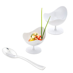 Mini Serve 100 2 oz Round White Plastic Ball Chairs and 100 Silver Plastic 4
