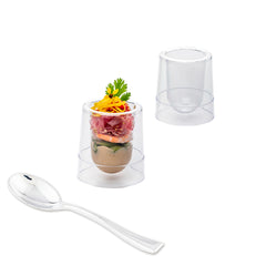 Mini Serve 100 2 oz Round Clear Plastic Double Walled Cups and 100 Silver Plastic 4