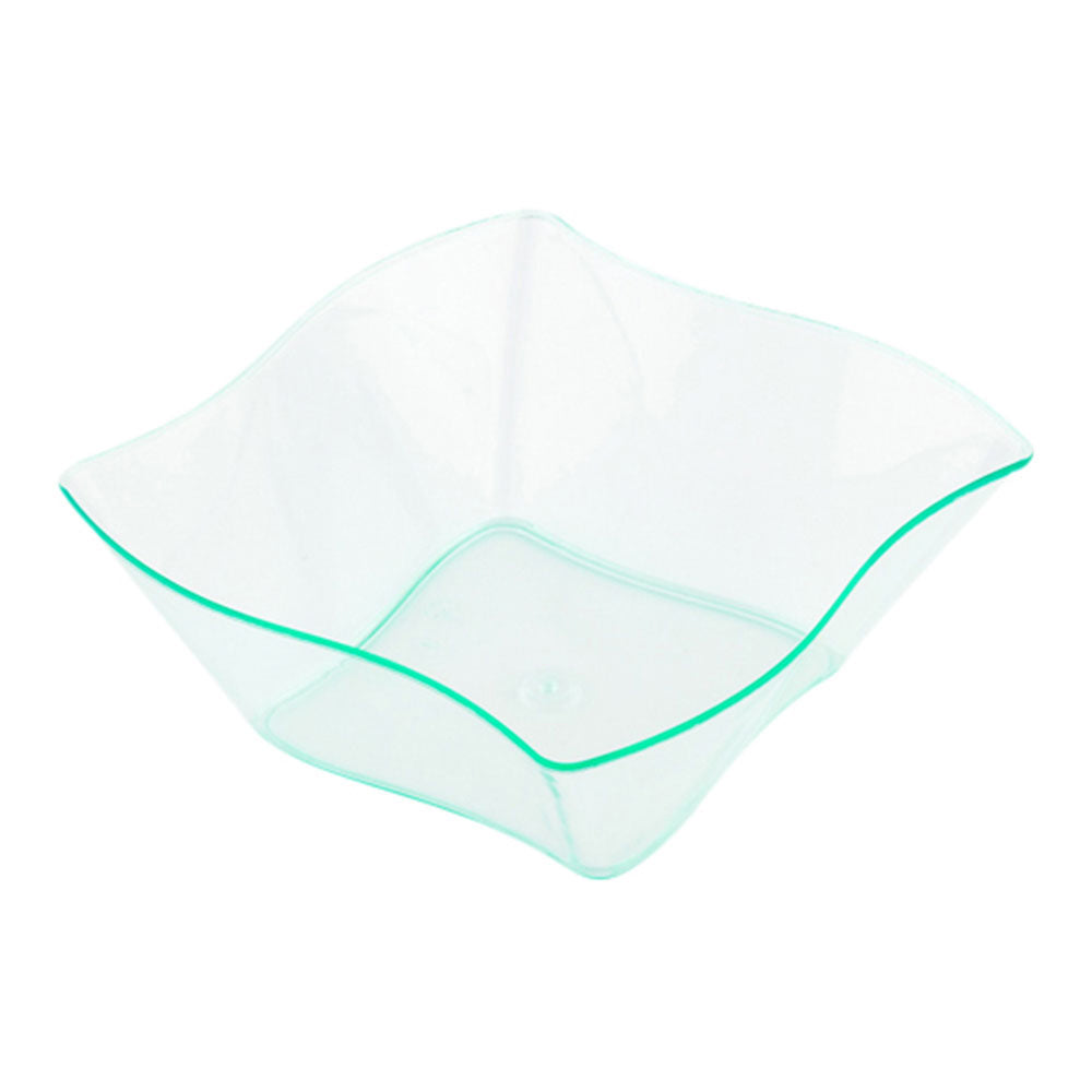 Mini Serve 100 6 oz Square Seagreen Plastic Aqua Bowls and 100 Silver Plastic 4" Mini Spoons