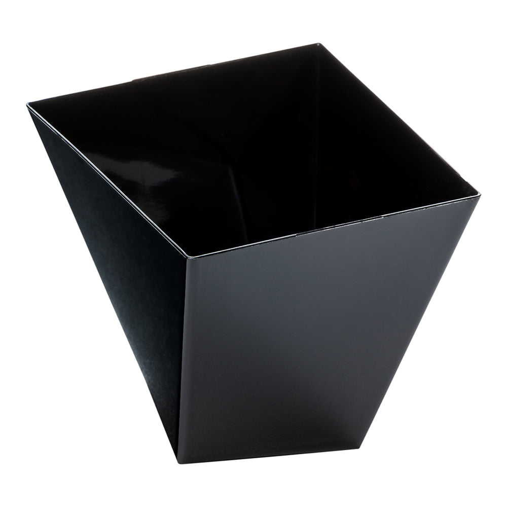 Mini Serve 100 6 oz Square Black Plastic Large Girata Dish and 100 Silver Plastic 4" Mini Spoons
