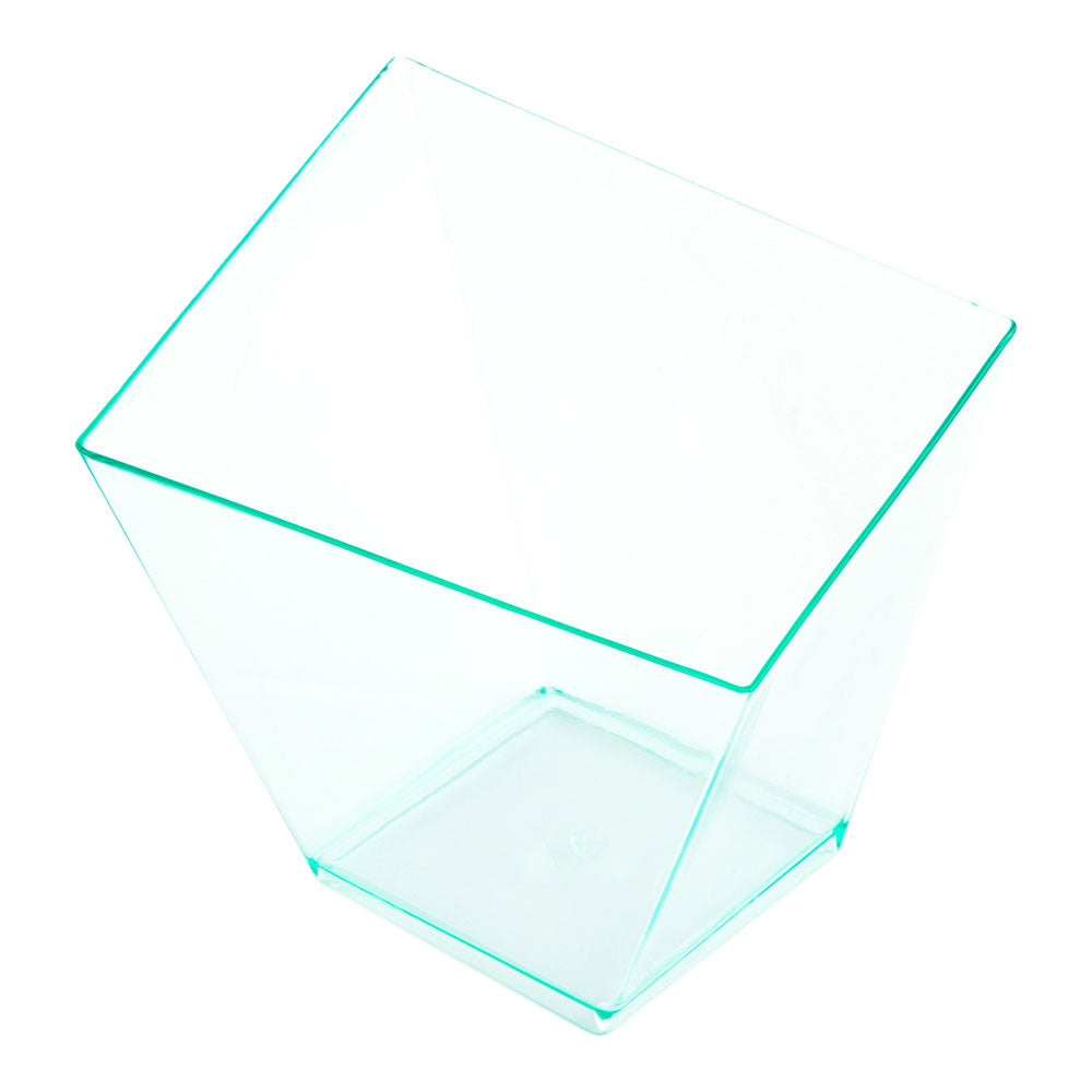 Mini Serve 100 6 oz Square Seagreen Plastic Large Girata Dish and 100 Silver Plastic 4" Mini Spoons