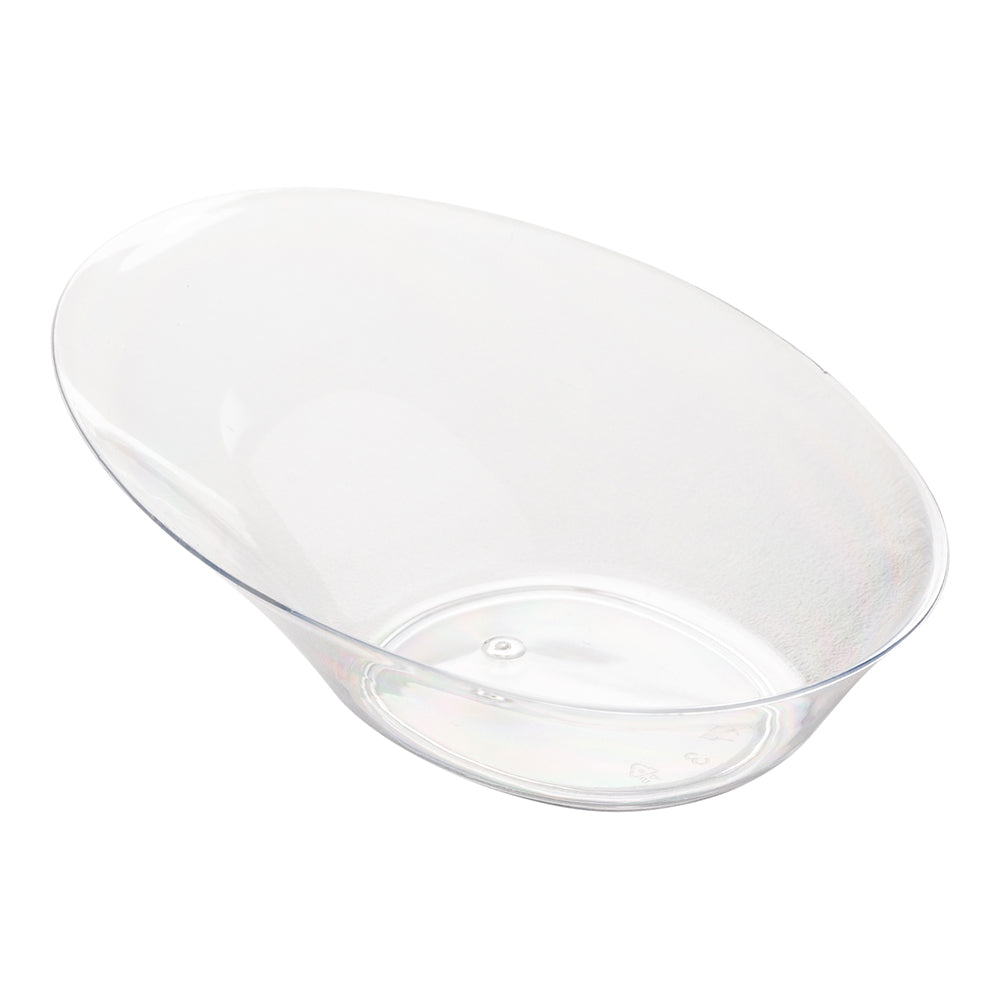 Mini Serve 100 Oval Clear 4" Plastic Ellipse Dish and 100 Silver Plastic 4" Mini Spoons