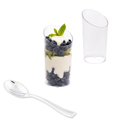 Mini Serve 100 5 oz Round Clear Plastic Large Incline Tube Glass and 100 Silver Plastic 4