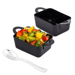 Maxi Serve 100 3 oz Rectangle Black Plastic Cocottes and 100 Silver Plastic 4