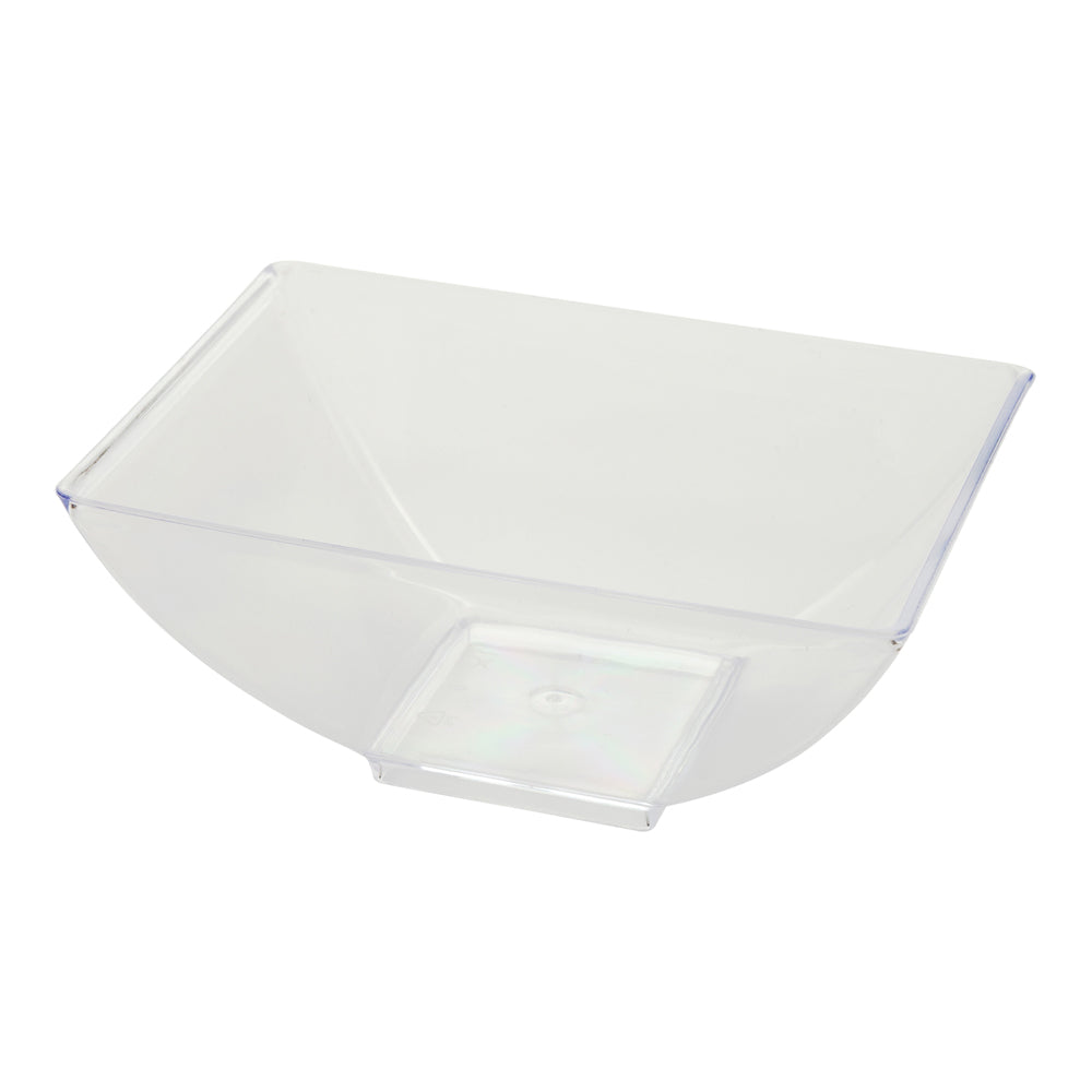 Mini Serve 100 3 oz Rectangle Clear Plastic Small Architetto Bowls and 100 Silver Plastic 4" Mini Spoons