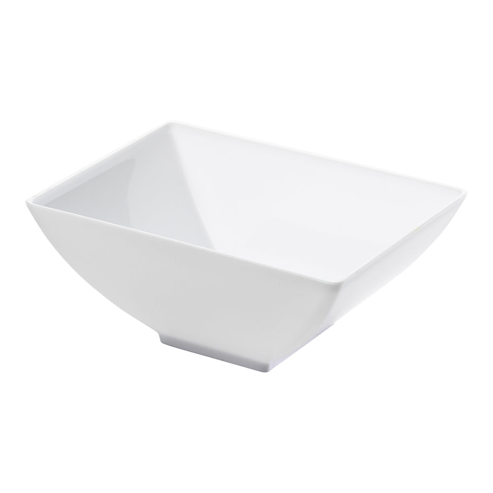 Mini Serve 100 3 oz Rectangle White Plastic Small Architetto Bowls and 100 Silver Plastic 4" Mini Spoons