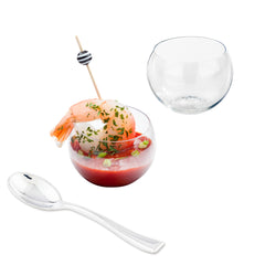 Mini Serve 100 2 oz Sphere Clear Plastic Cups and 100 Silver Plastic 4