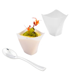 Mini Serve 100 4 oz White Plastic Mini Crescendo Cups and 100 Silver Plastic 4