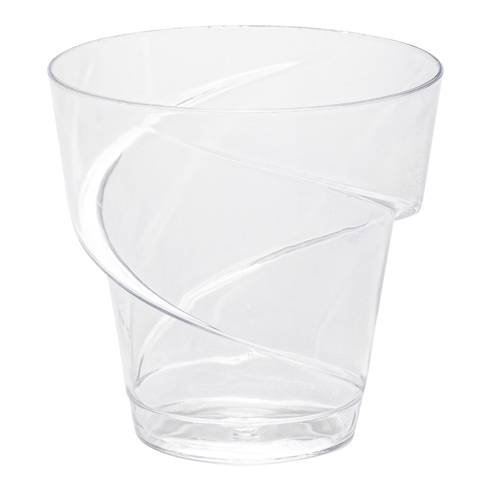 Mini Serve 100 5 oz Round Clear Plastic Mini Flourish Cups and 100 Silver Plastic 4" Mini Spoons