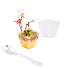 Mini Serve 100 2 oz Square Clear Plastic Mini Apogee Kova Cups and 100 Silver Plastic 4