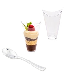 Mini Serve 100 3 oz Clear Plastic Mini Mezzaluna Cups and 100 Silver Plastic 4