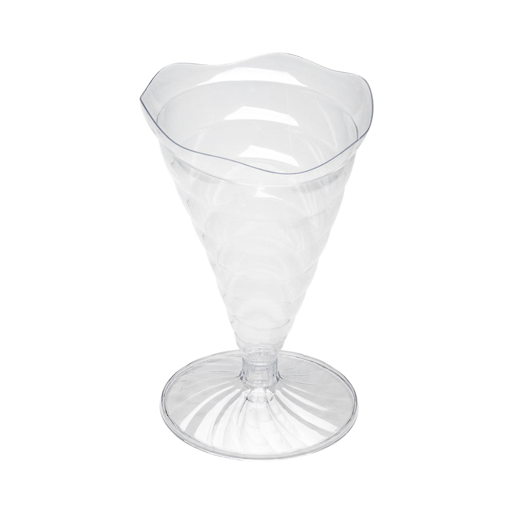 Mini Serve 100 3 oz Clear Plastic Nautilus Appetizer Cones and 100 Silver Plastic 4" Mini Spoons