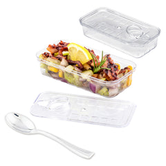 Mini Serve 100 2 oz Rectangle Clear Plastic Tin Cans and 100 Silver Plastic 4