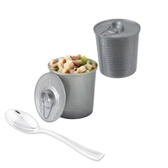 Mini Serve 100 4 oz Round Silver Plastic Tin Cans and 100 Silver Plastic 4