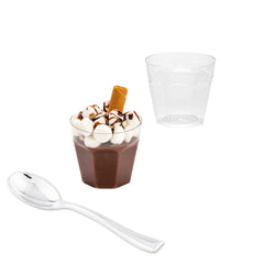 Mini Serve 100 5 oz Round Clear Plastic Mini Pilsner Cups and 100 Silver Plastic 4