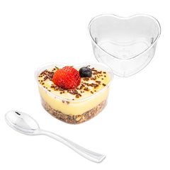 Mini Serve 100 5 oz Clear Plastic Mini Heart Cups and 100 Silver Plastic 4