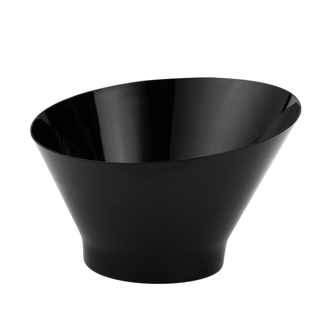 Mini Serve 100 5 oz Round Black Plastic Small Incline Bowls and 100 Silver Plastic 4" Mini Spoons