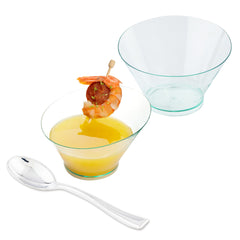 Mini Serve 100 5 oz Round Seagreen Plastic Small Incline Bowls and 100 Silver Plastic 4