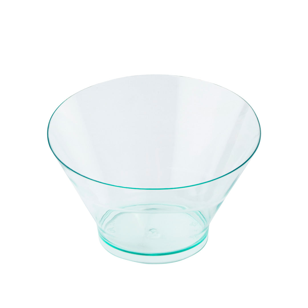 Mini Serve 100 5 oz Round Seagreen Plastic Small Incline Bowls and 100 Silver Plastic 4" Mini Spoons