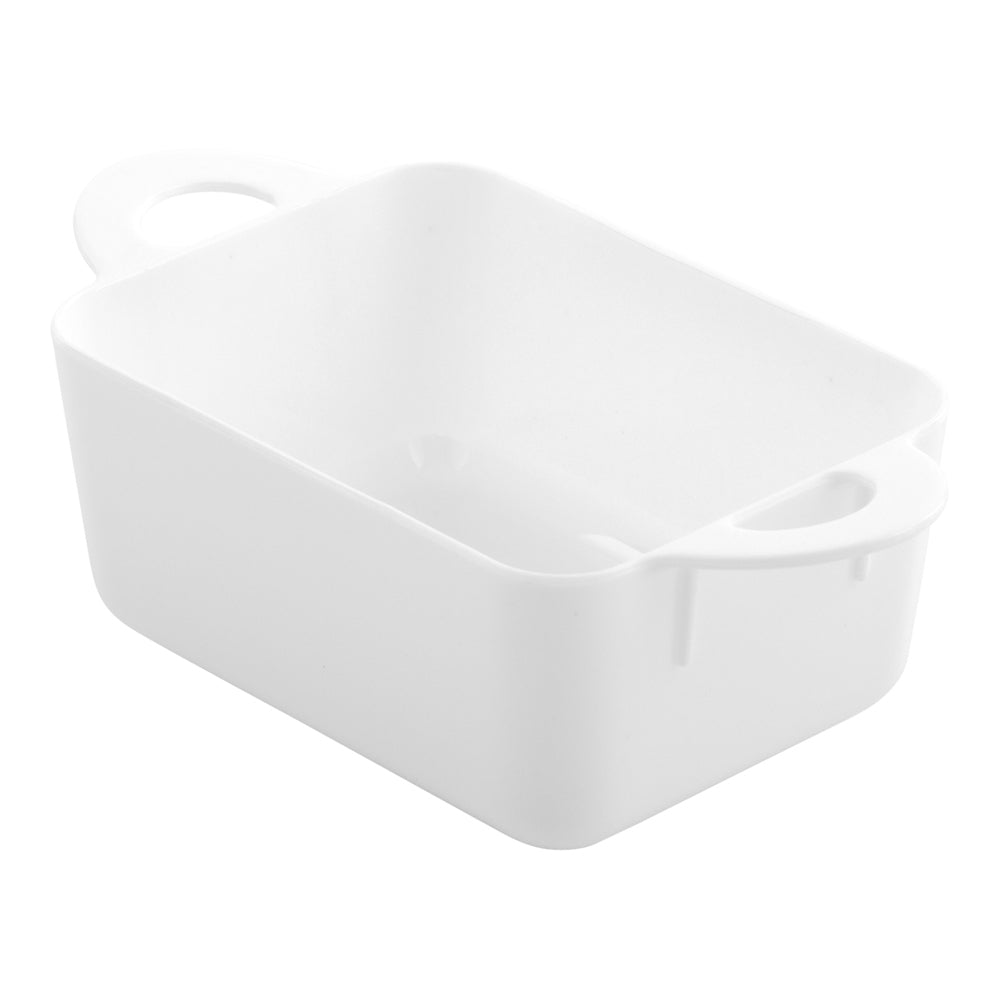 Mini Serve 100 3 oz Rectangle White Plastic Cocottes and 100 Silver Plastic 4" Mini Spoons