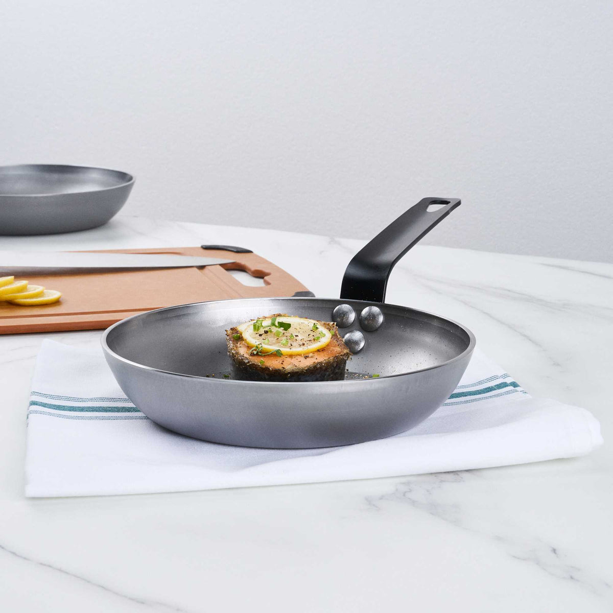Met Lux 1 Carbon Steel 8" Non-Stick Fry Pan and 1 Black Silicone Pan Handle Sleeve