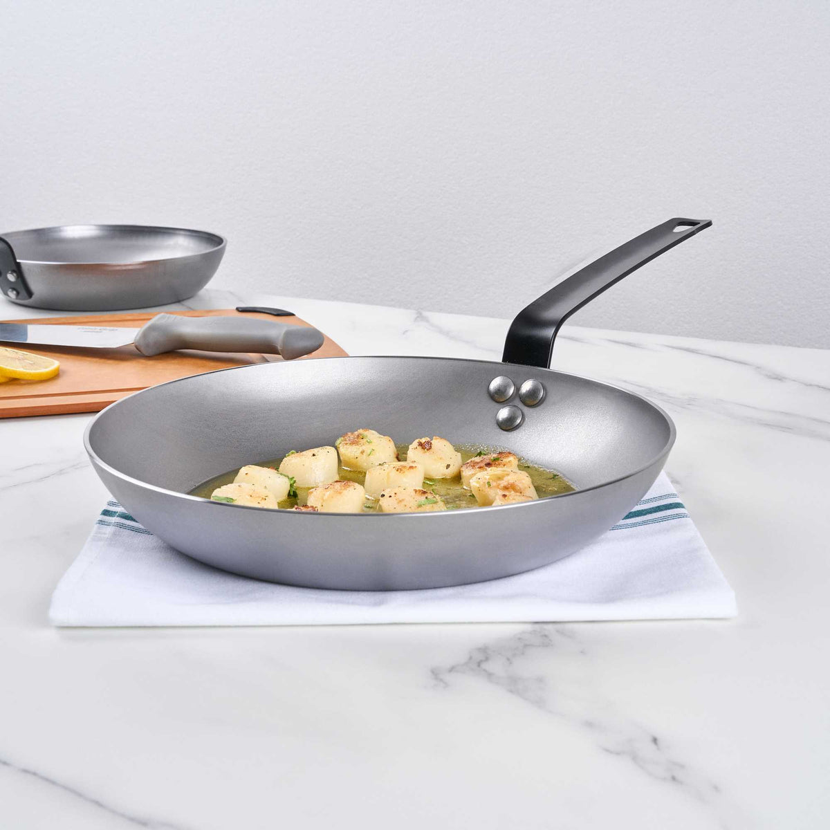 Met Lux 1 Carbon Steel 11" Non-Stick Fry Pan and 1 Black Silicone Pan Handle Sleeve