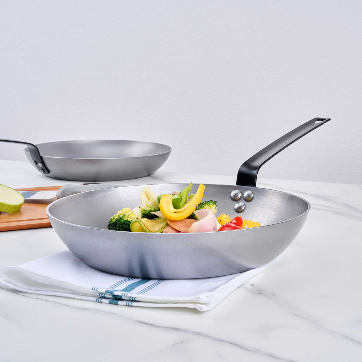 Met Lux 1 Carbon Steel 12" Non-Stick Fry Pan and 1 Black Silicone Pan Handle Sleeve