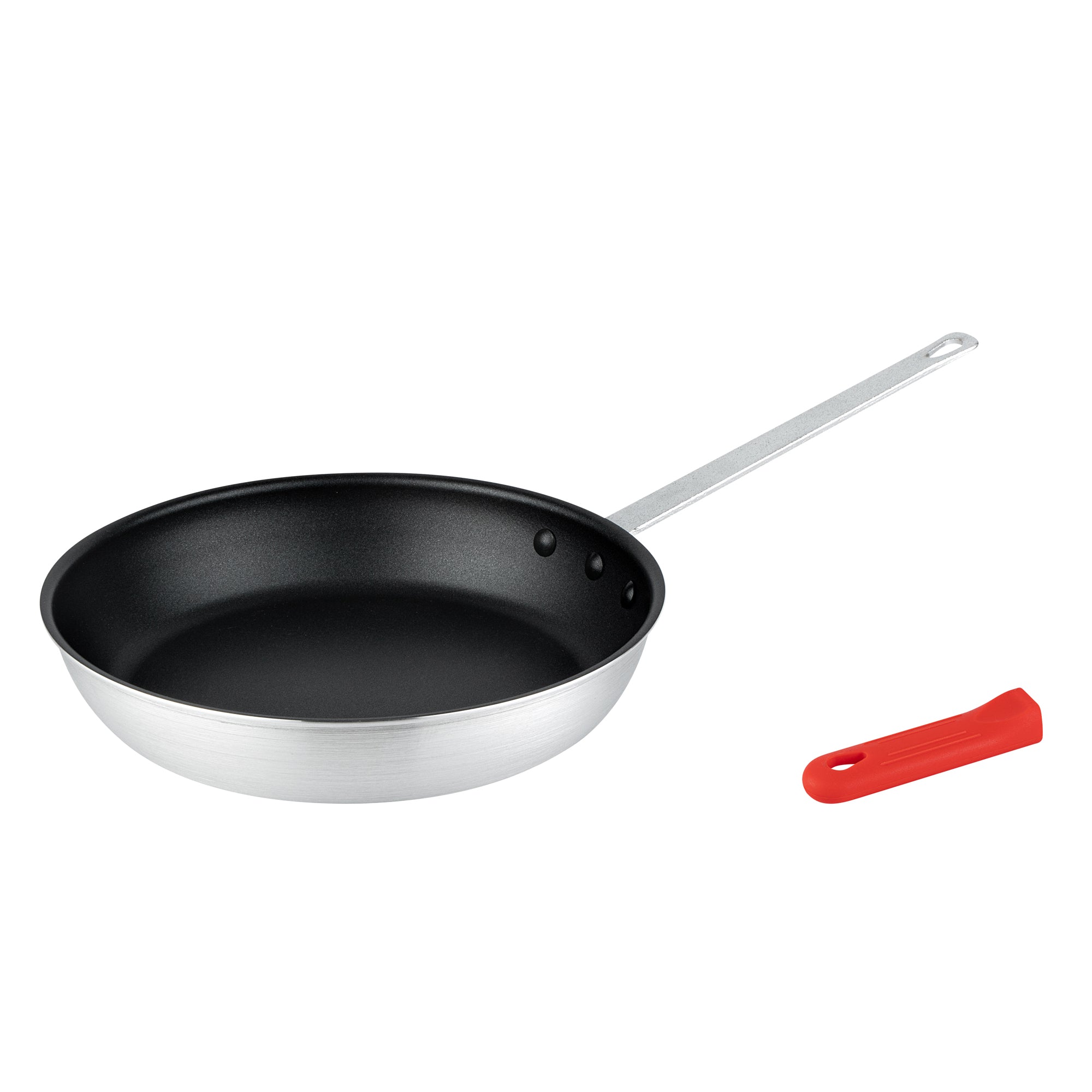 Met Lux 1 Aluminum 12" Non-Stick Fry Pan and 1 Red Silicone Pan Handle Sleeve