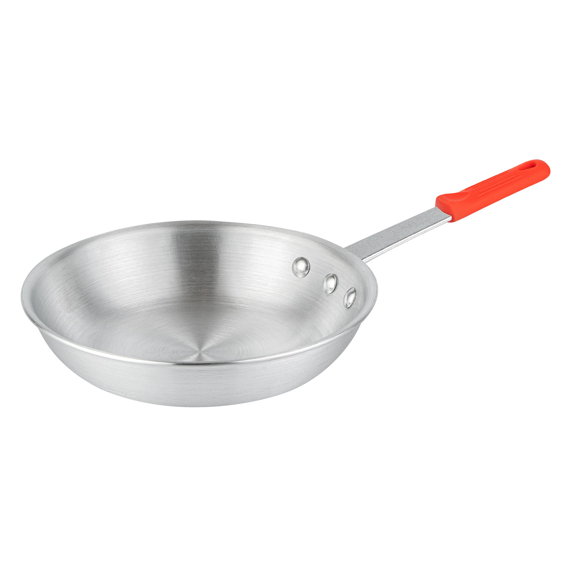 Met Lux 6 Aluminum 8" Fry Pans and 6 Red Silicone Pan Handle Sleeves