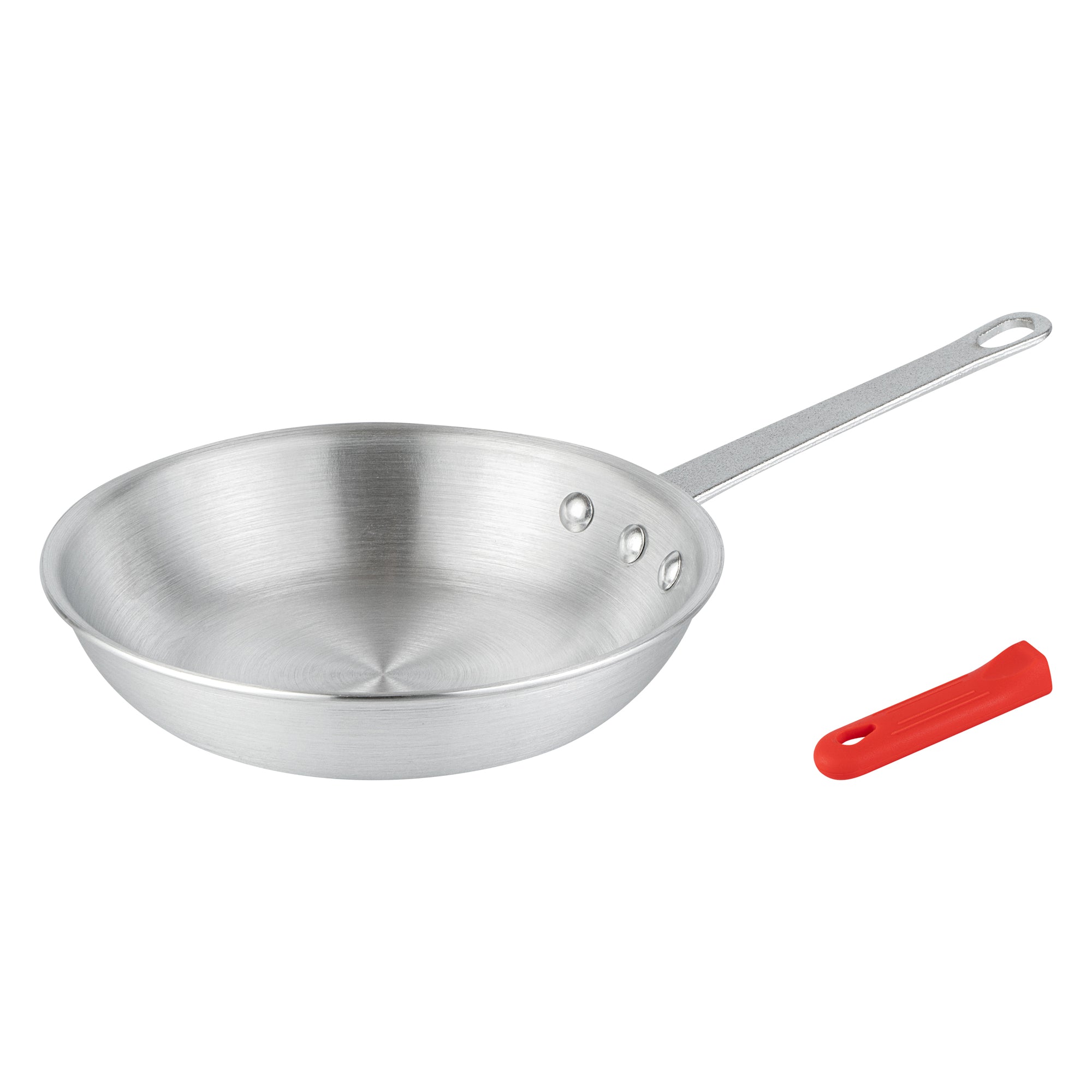 Met Lux 1 Aluminum 8" Fry Pan and 1 Red Silicone Pan Handle Sleeve