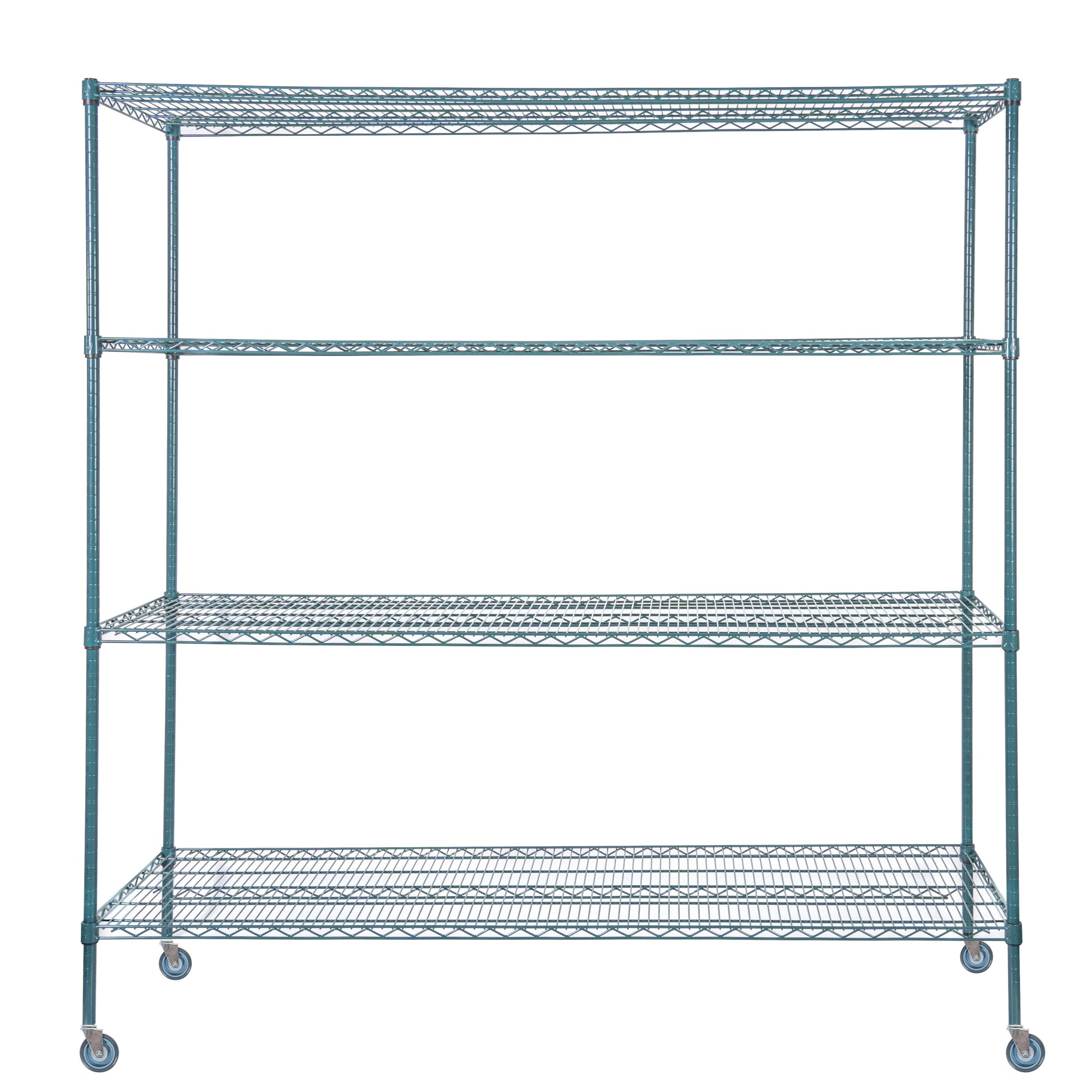 Chef 101 4-Tier NSF Green Epoxy Shelving Unit - and 24" x 72" Shelves, 74" Posts and Casters