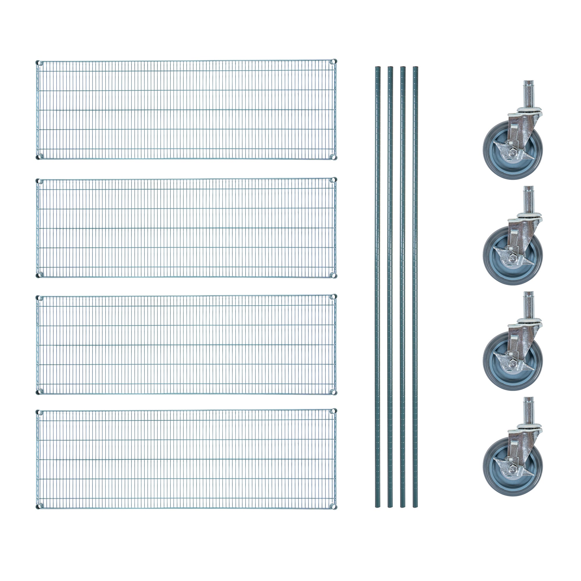 Chef 101 4-Tier NSF Green Epoxy Shelving Unit - and 24" x 72" Shelves, 74" Posts and Casters