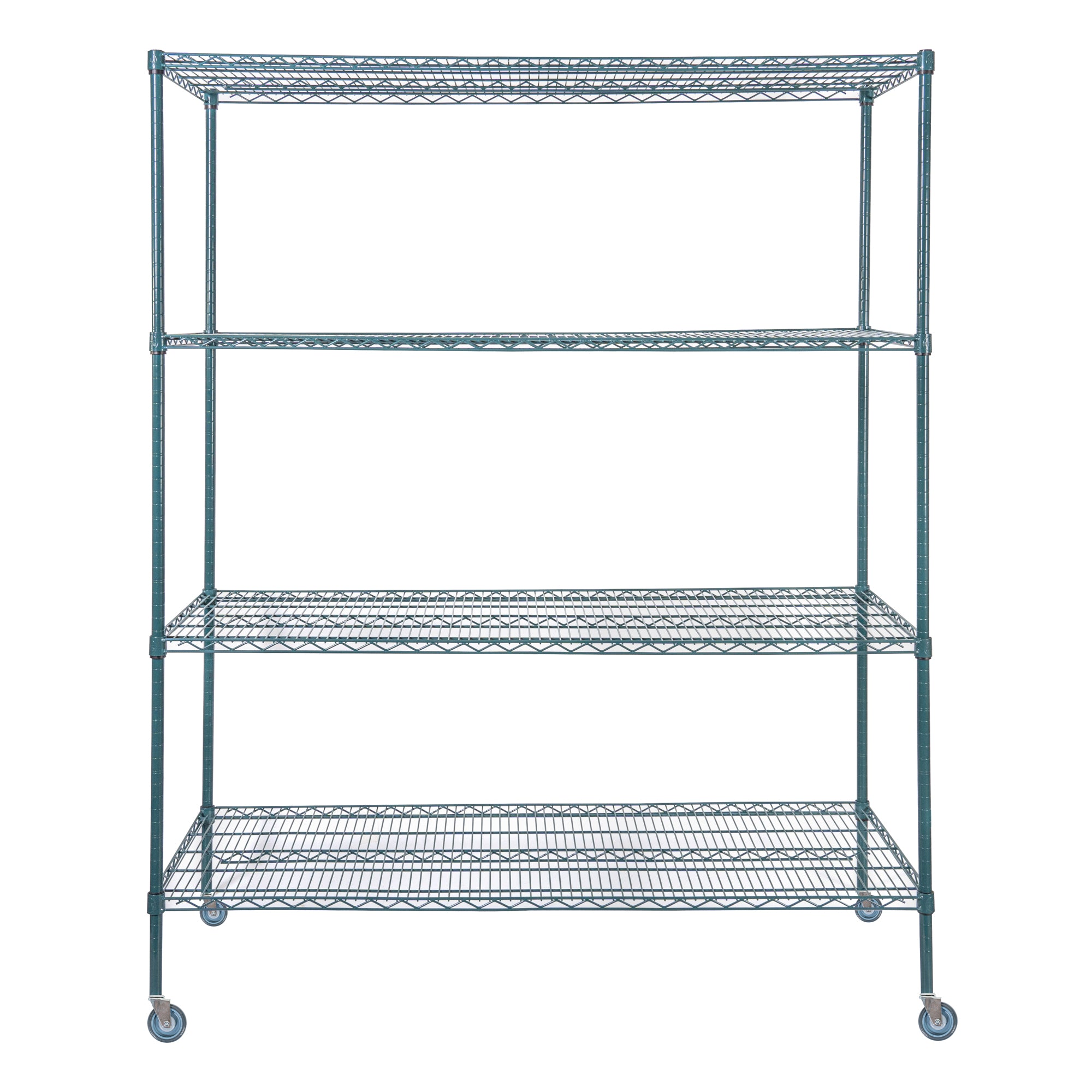 Chef 101 4-Tier NSF Green Epoxy Shelving Unit - and 24" x 60" Shelves, 74" Posts and Casters