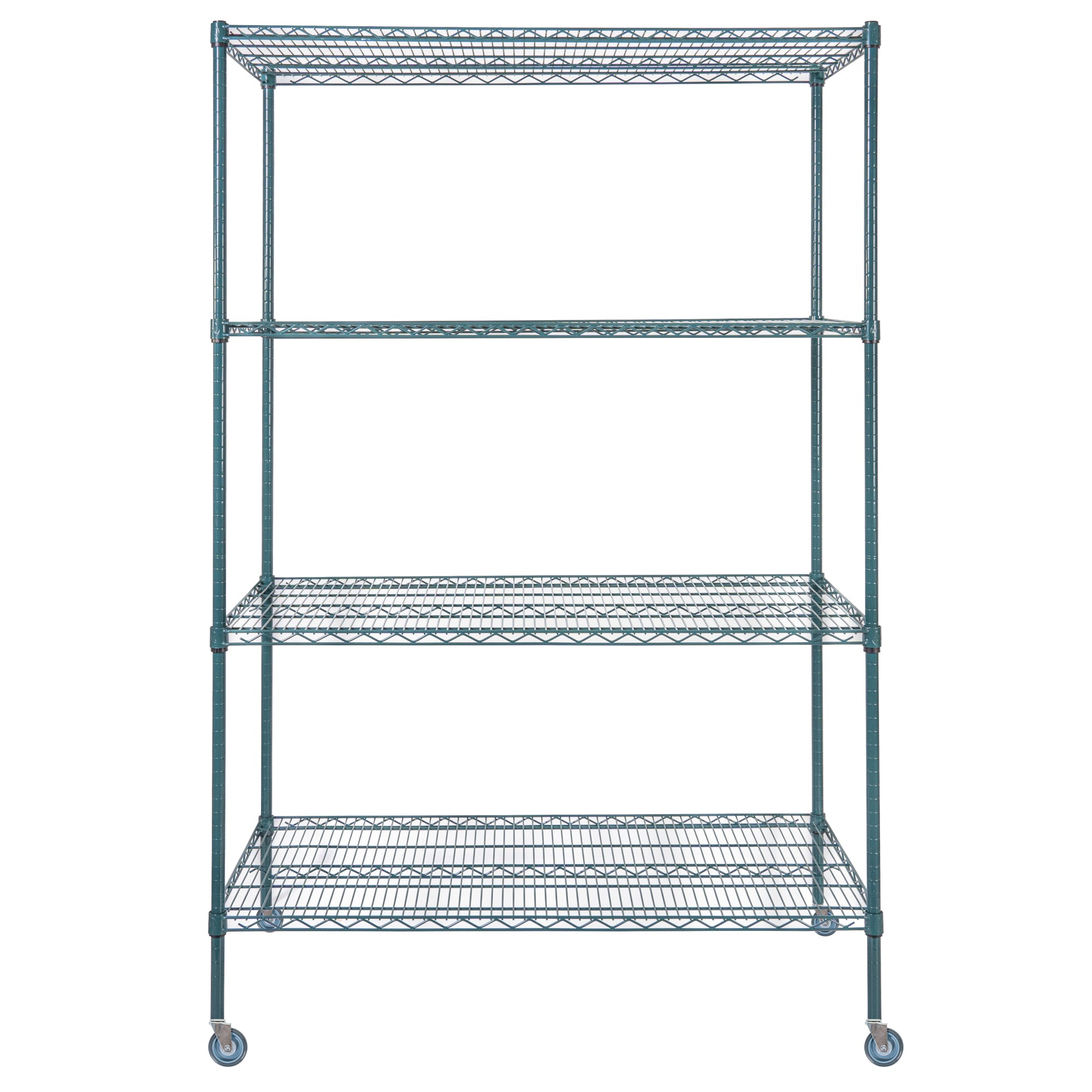 Chef 101 4-Tier NSF Green Epoxy Shelving Unit - and 24" x 48" Shelves, 74" Posts and Casters