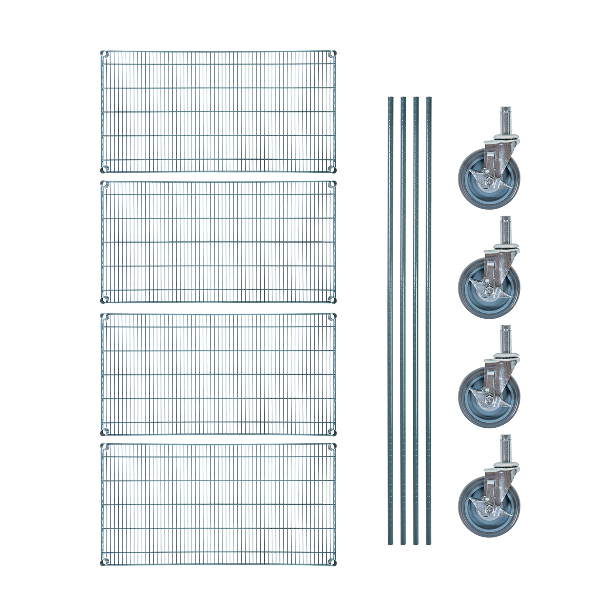 Chef 101 4-Tier NSF Green Epoxy Shelving Unit - and 24" x 48" Shelves, 74" Posts and Casters