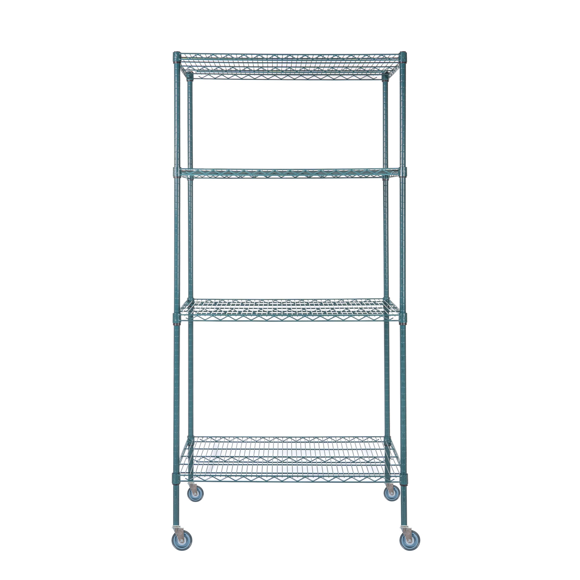Chef 101 4-Tier NSF Green Epoxy Shelving Unit - and 24" x 36" Shelves, 74" Posts and Casters