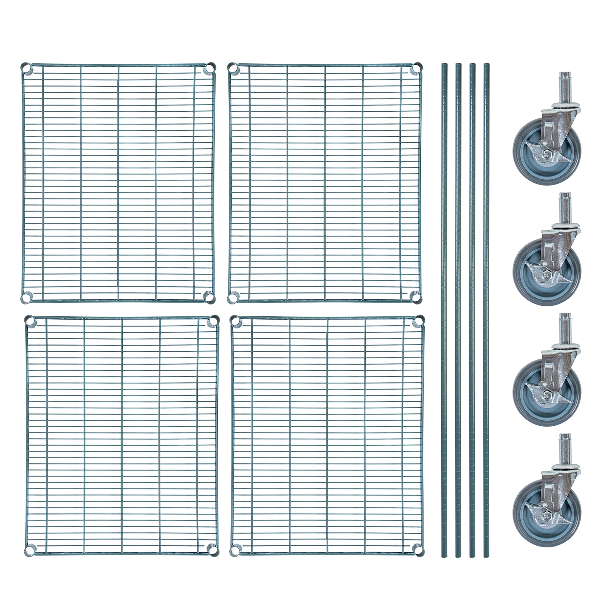 Chef 101 4-Tier NSF Green Epoxy Shelving Unit - and 24" x 30" Shelves, 74" Posts and Casters