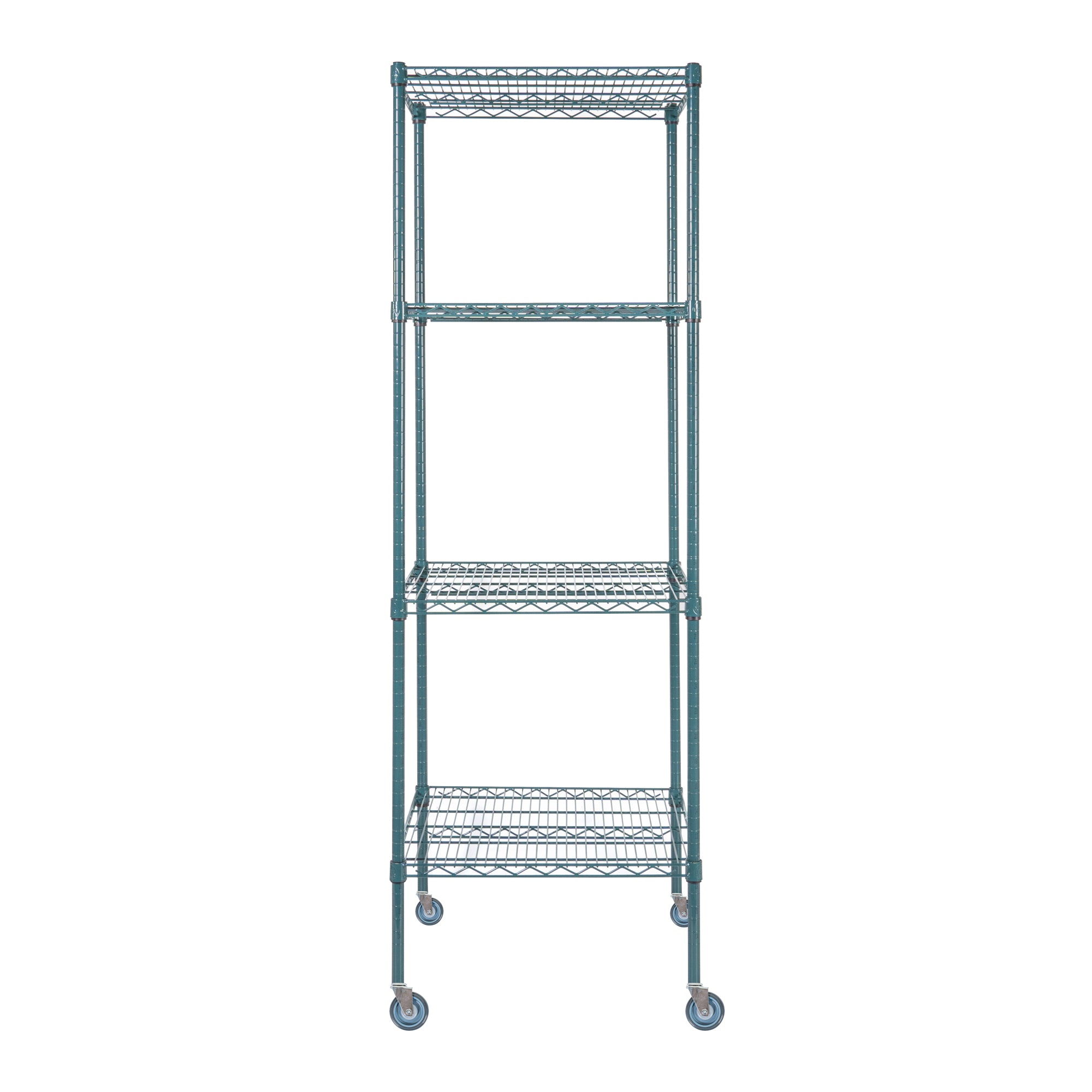 Chef 101 4-Tier NSF Green Epoxy Shelving Unit - and 24" x 24" Shelves, 74" Posts and Casters