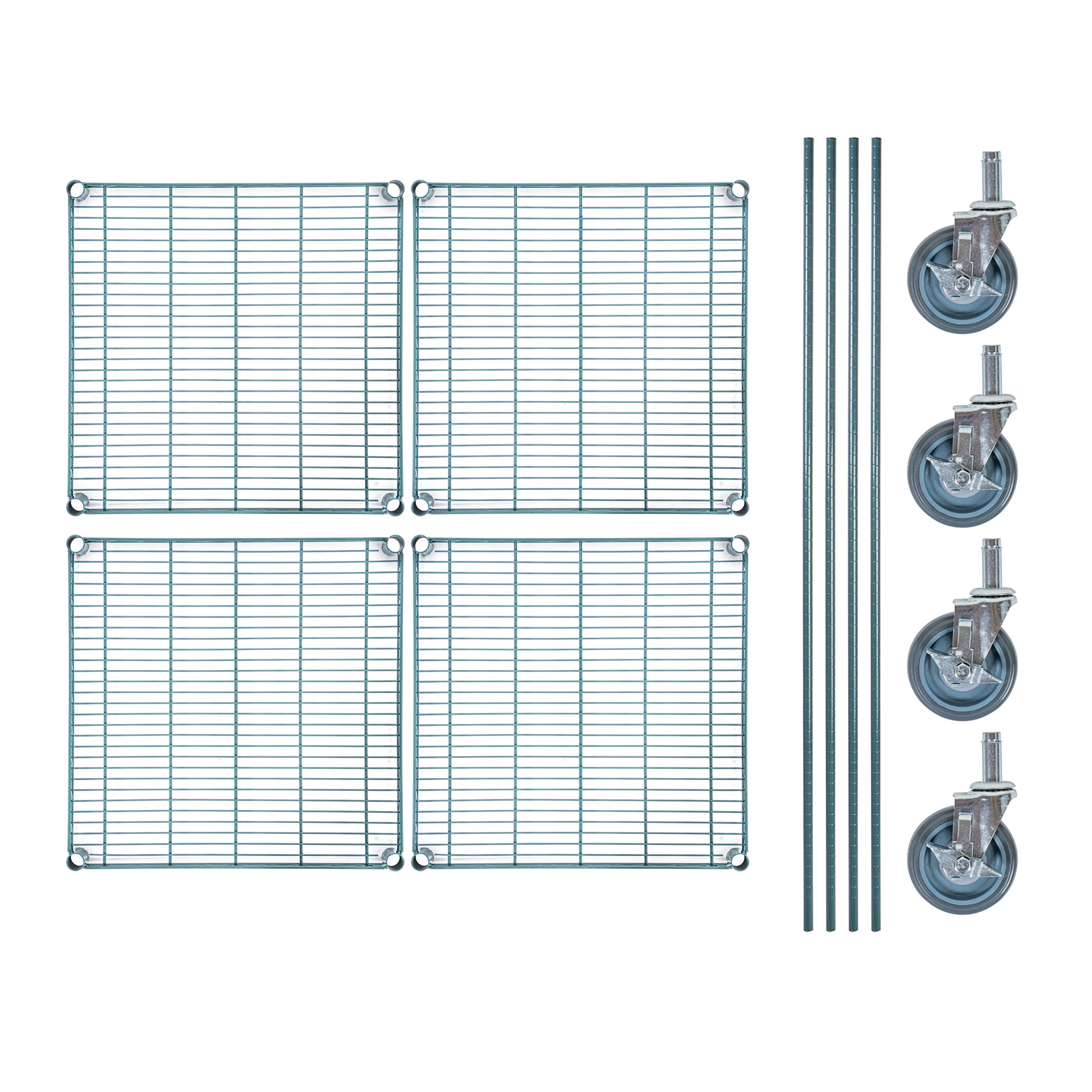 Chef 101 4-Tier NSF Green Epoxy Shelving Unit - and 24" x 24" Shelves, 74" Posts and Casters