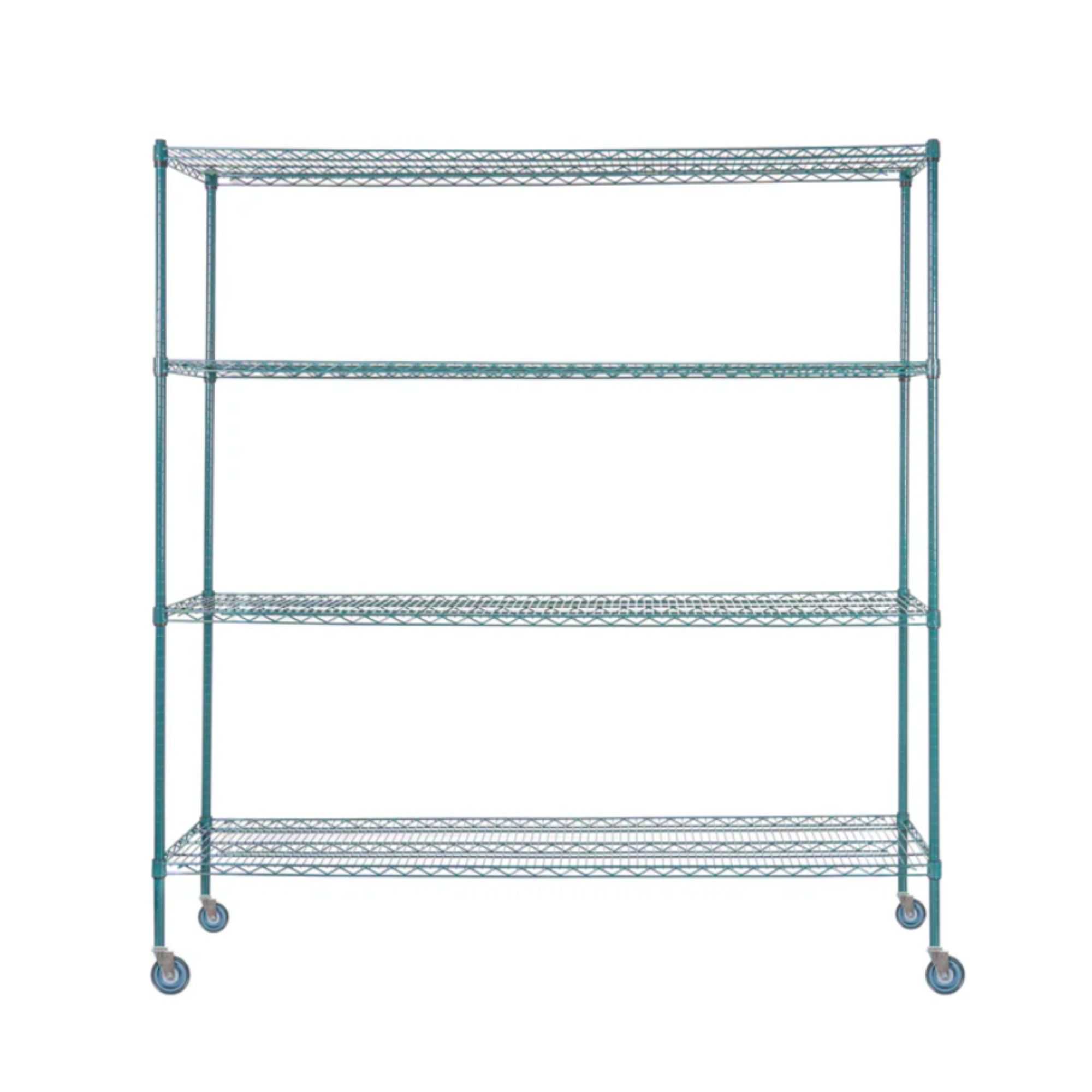 Chef 101 4-Tier NSF Green Epoxy Shelving Unit - and 18" x 72" Shelves, 74" Posts and Casters