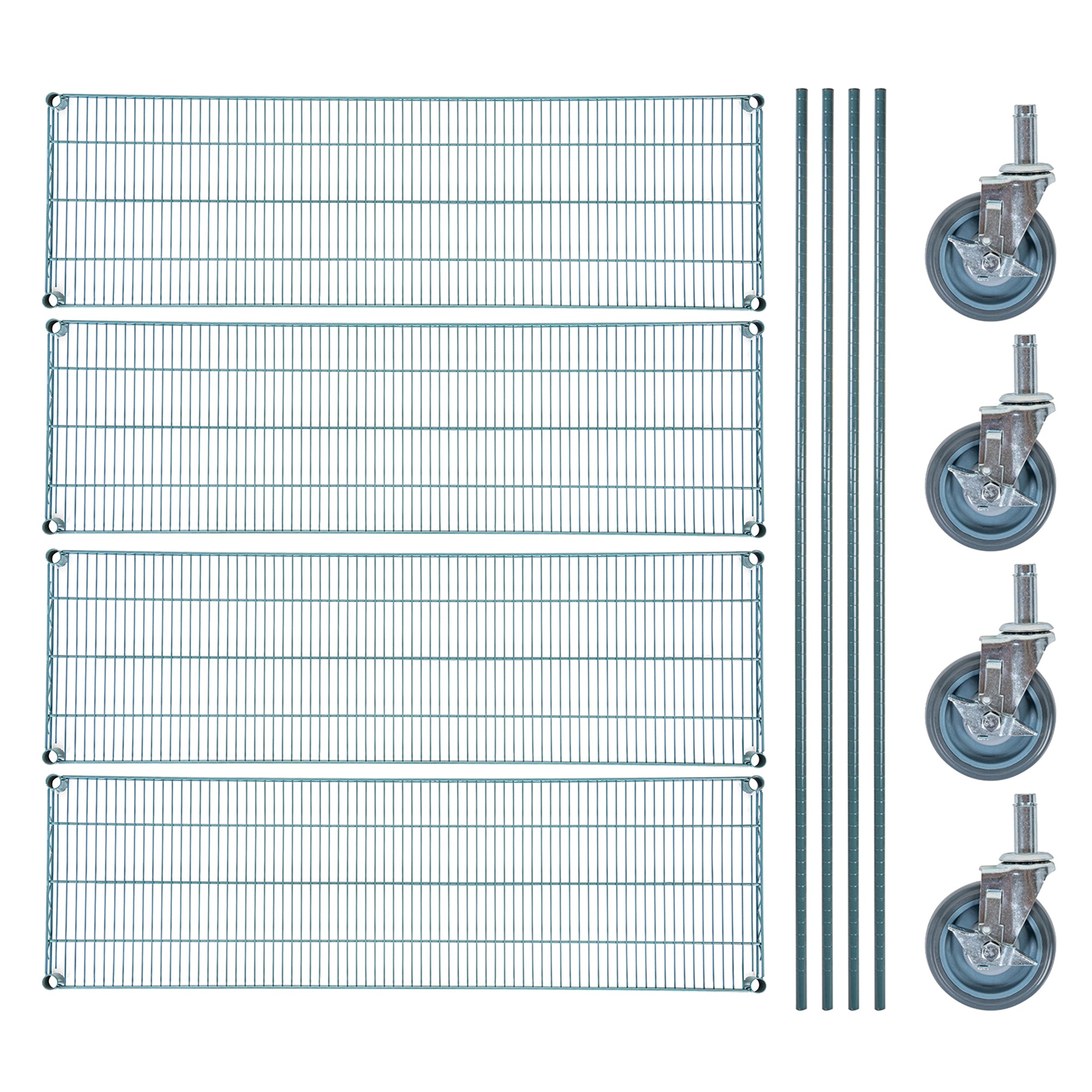 Chef 101 4-Tier NSF Green Epoxy Shelving Unit - and 18" x 60" Shelves, 74" Posts and Casters