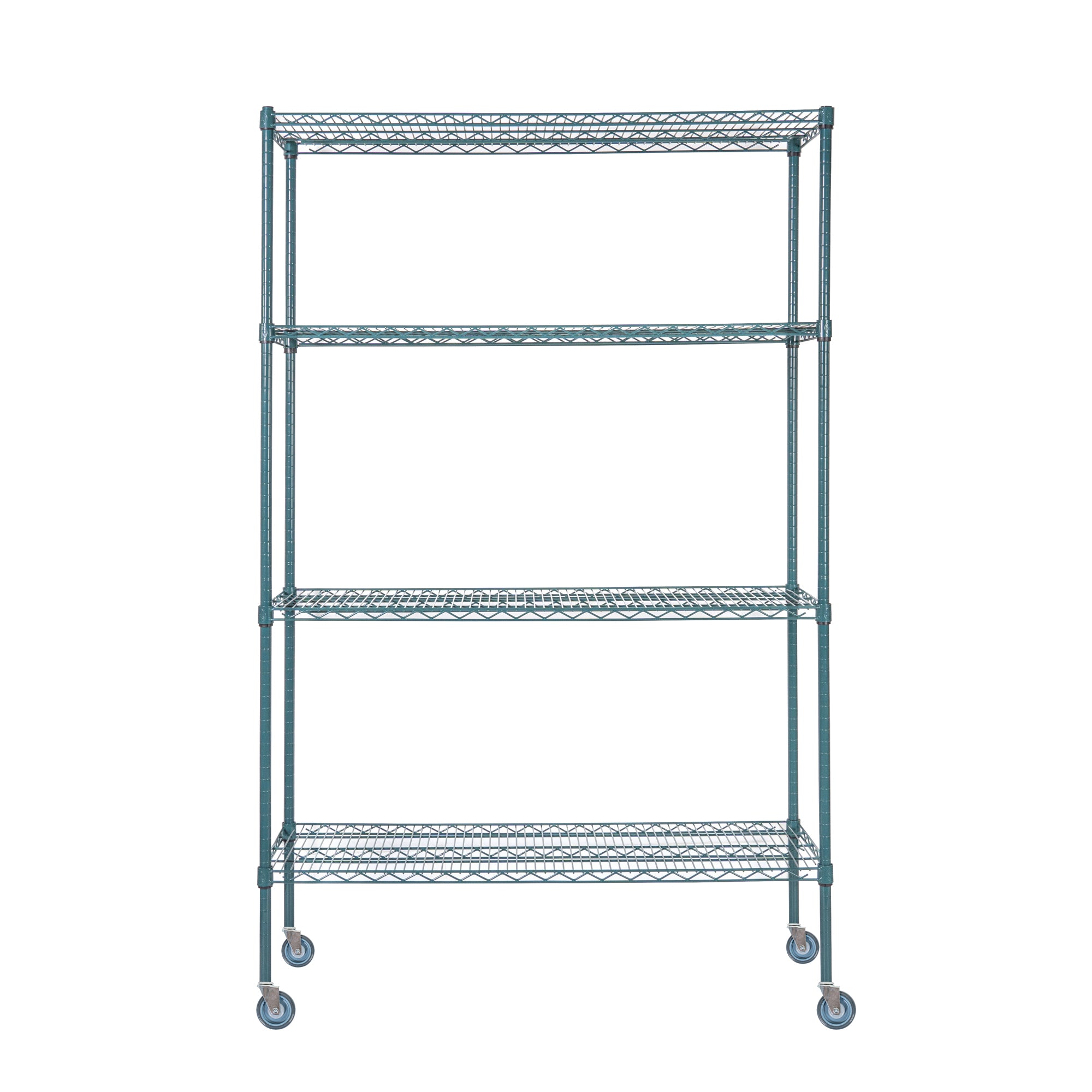 Chef 101 4-Tier NSF Green Epoxy Shelving Unit - and 18" x 48" Shelves, 74" Posts and Casters