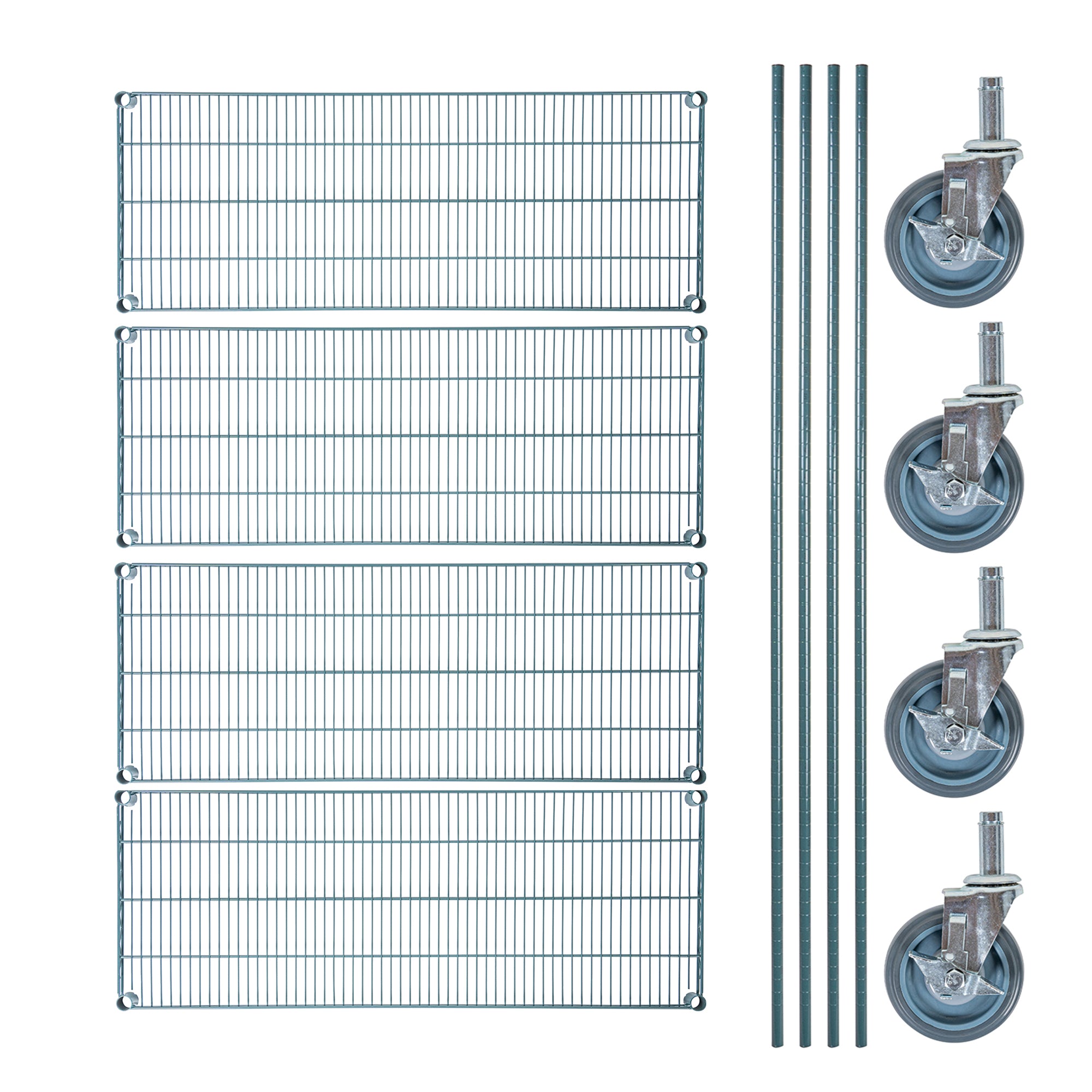 Chef 101 4-Tier NSF Green Epoxy Shelving Unit - and 18" x 48" Shelves, 74" Posts and Casters