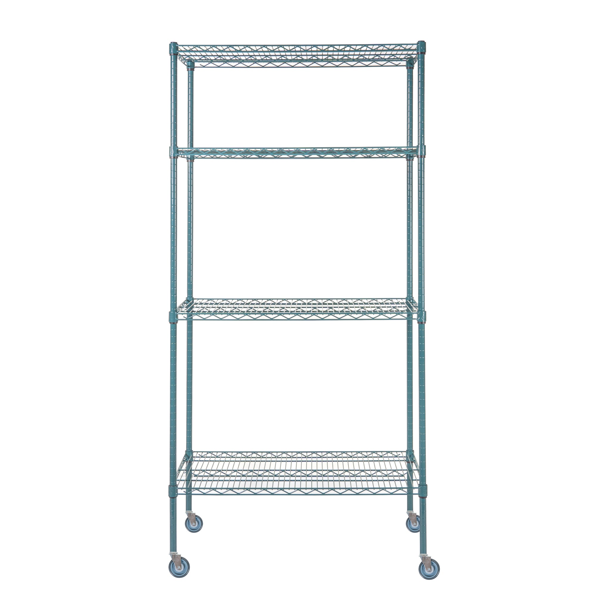 Chef 101 4-Tier NSF Green Epoxy Shelving Unit - and 18" x 36" Shelves, 74" Posts and Casters