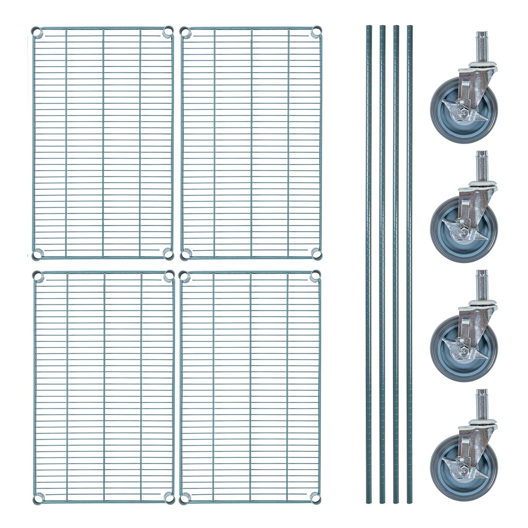 Chef 101 4-Tier NSF Green Epoxy Shelving Unit - and 18" x 30" Shelves, 74" Posts and Casters