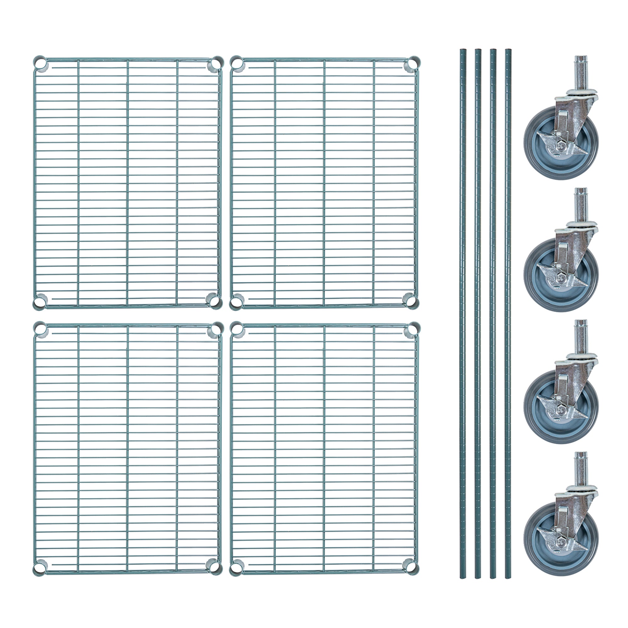 Chef 101 4-Tier NSF Green Epoxy Shelving Unit - and 18" x 24" Shelves, 74" Posts and Casters