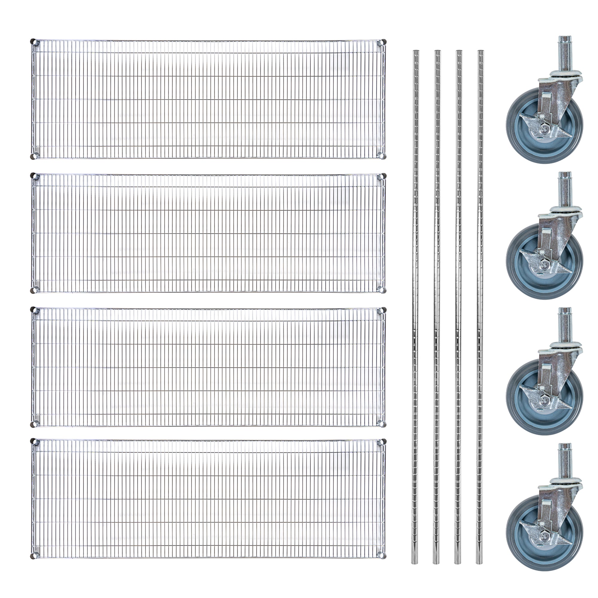 Chef 101 4-Tier NSF Chrome Shelving Unit - and 24" x 72" Shelves, 74" Posts and Casters