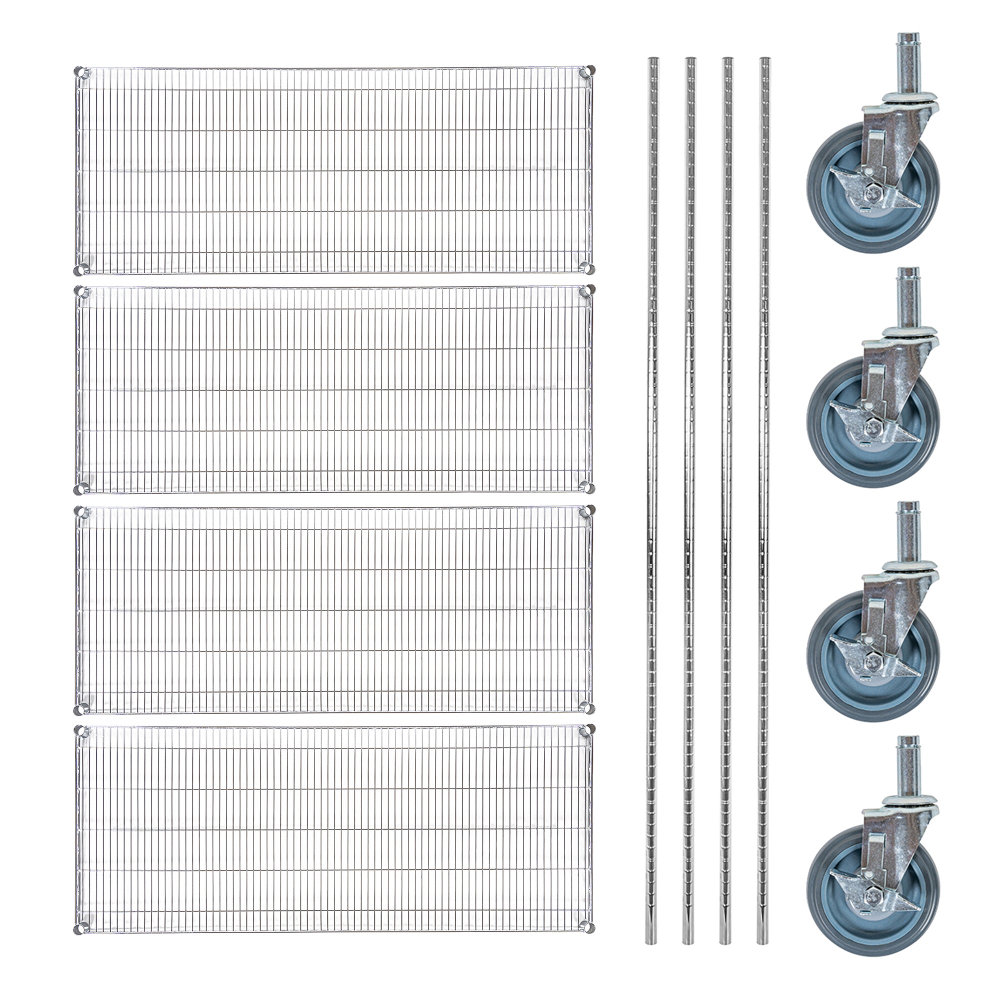 Chef 101 4-Tier NSF Chrome Shelving Unit - and 24" x 60" Shelves, 74" Posts and Casters