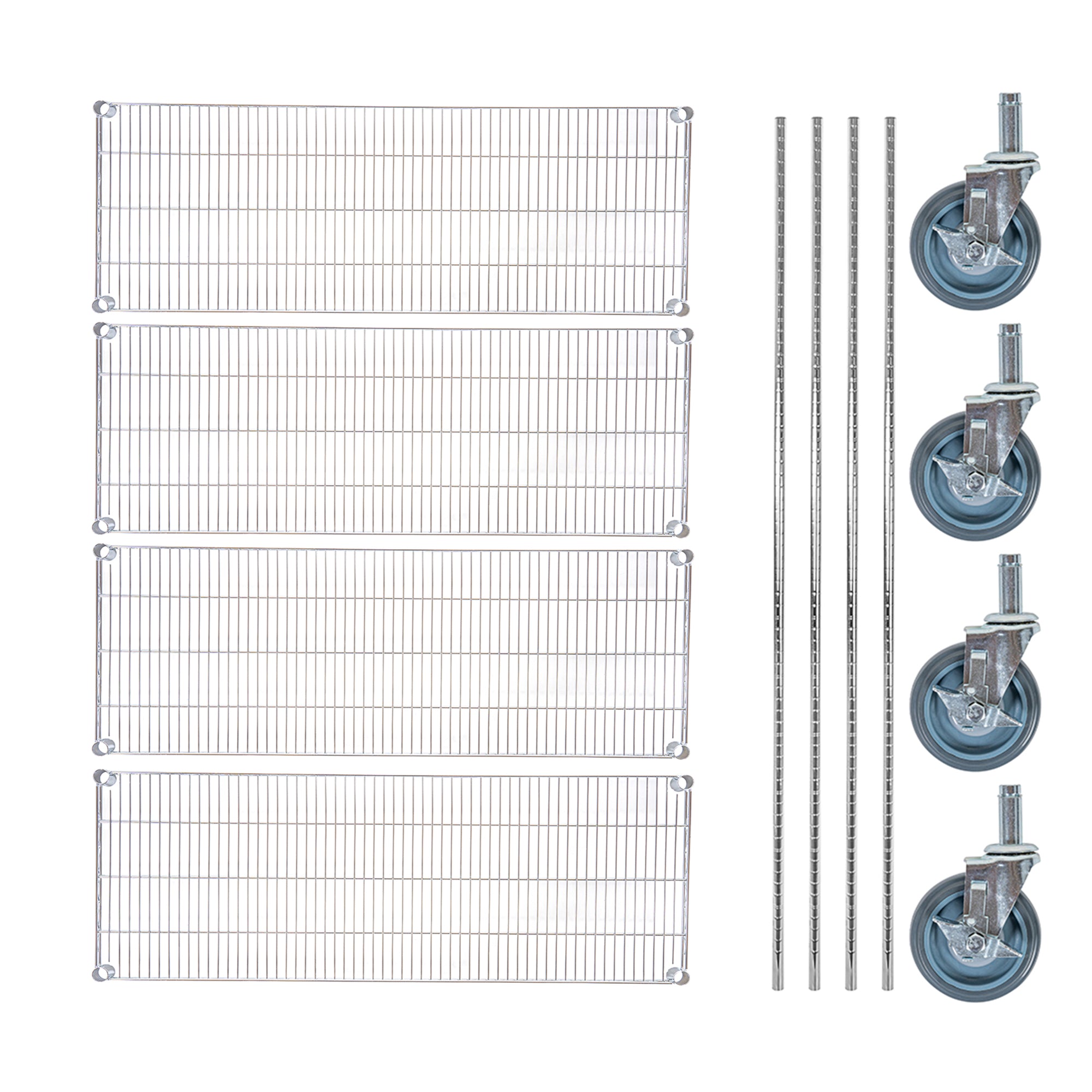 Chef 101 4-Tier NSF Chrome Shelving Unit - and 24" x 48" Shelves, 74" Posts and Casters